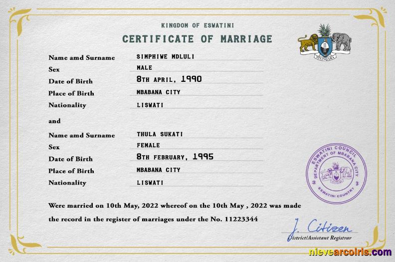Eswatini marriage certificate